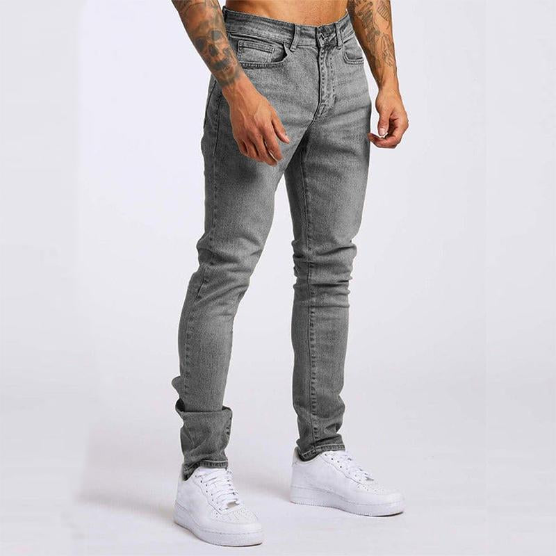 Men's Casual Washed Slim High Waist Jeans