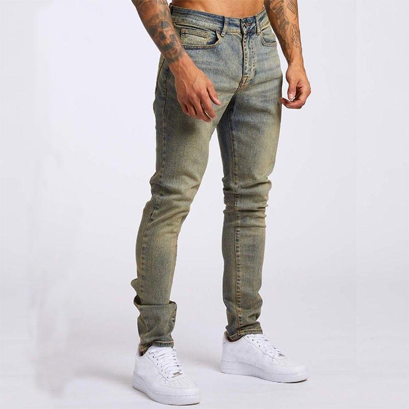 Men's Casual Washed Slim High Waist Jeans