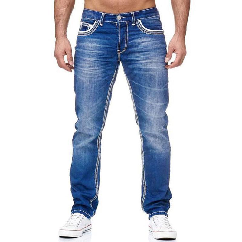 Men's Fashion Distressed Slim Double Stitching Casual Jeans