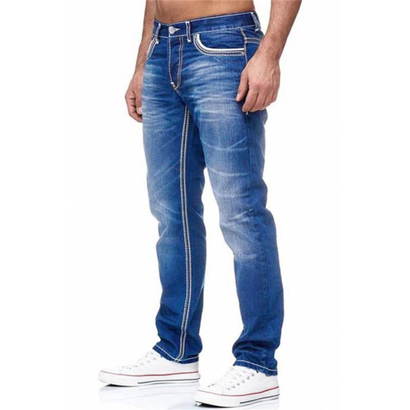 Men's Fashion Distressed Slim Double Stitching Casual Jeans